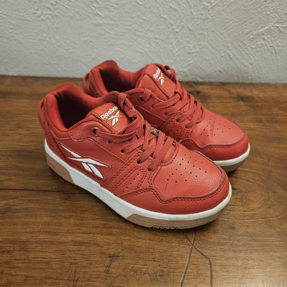Kids Reebok Classic Red‎ Leather White Logo Sneaker Shoes Size 11K